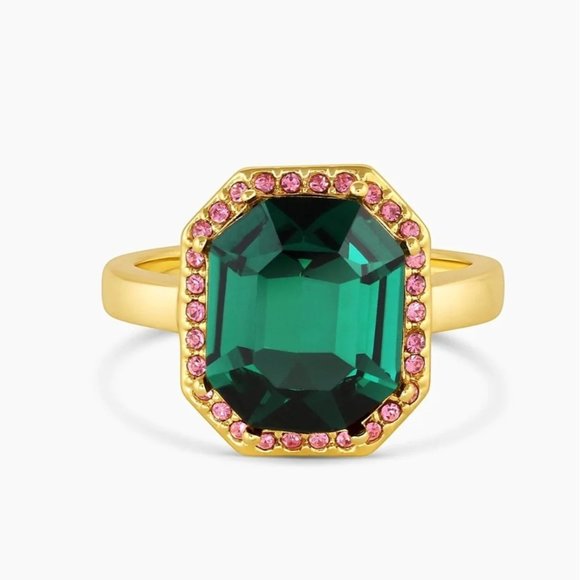 Gorjana Jewelry - Gorjana Ring 7 18K Gold Plated Lexi Octagon Gold Green Pink